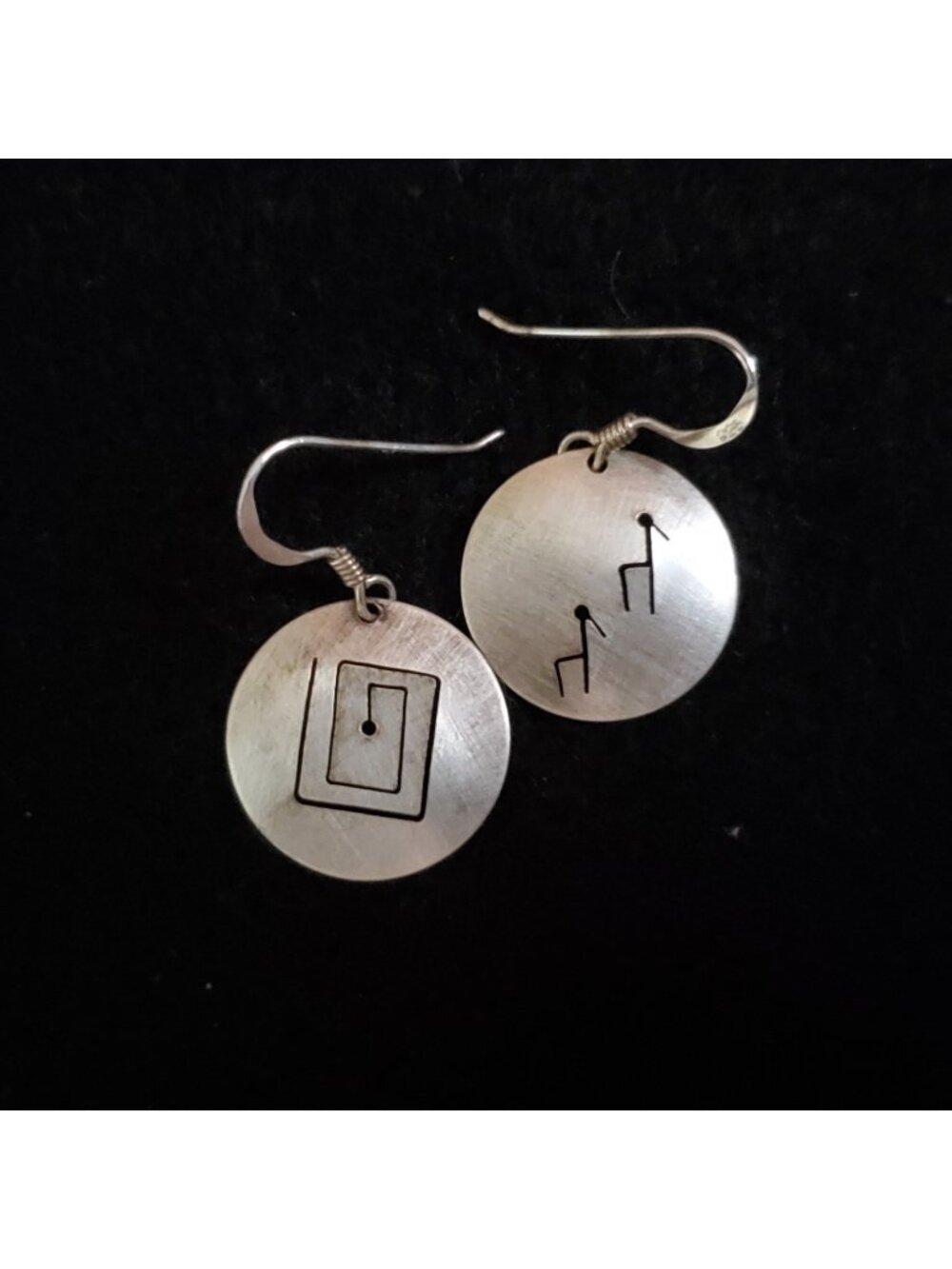 GG Geraldine Garcia Sterling Silver Earrings Native American Symbols Signed 3/4"